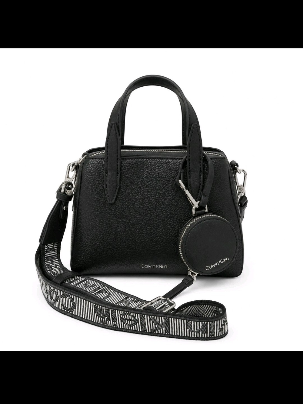 Calvin Klein Black Millie Pebbled Vegan Leather Purse w/Logo Strap & Coin Pouch